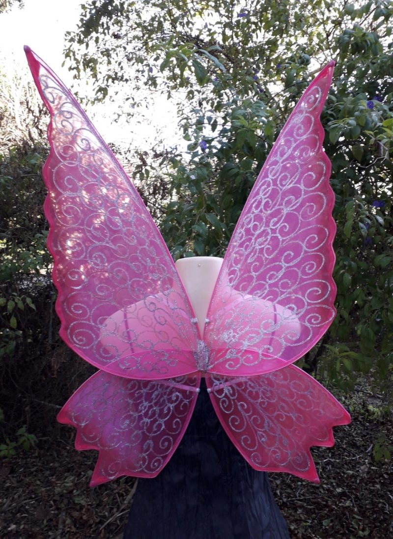 large pink fairy wings as seen from the back