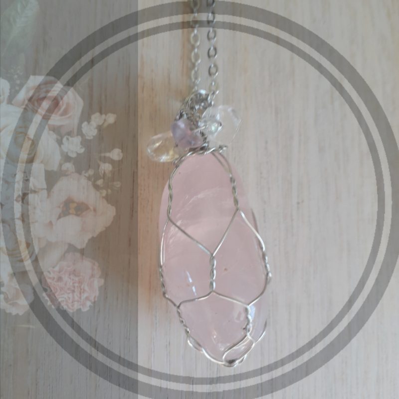 wire wrapped rose quartz pendant