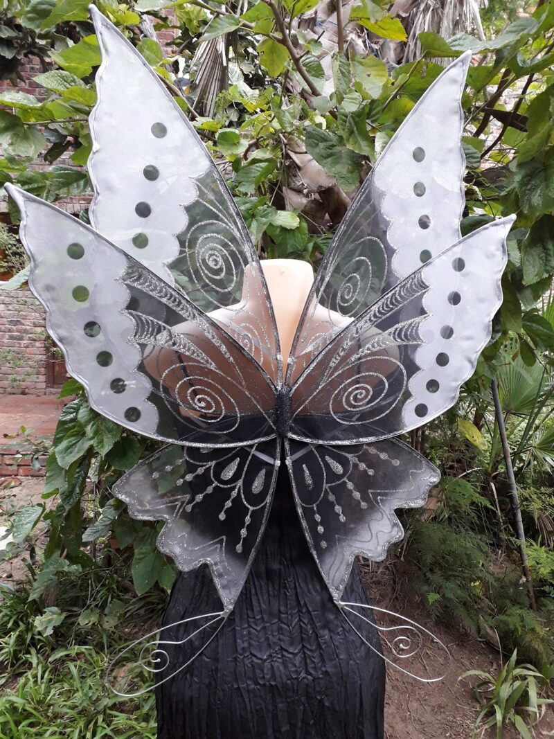 Black and silver morning star fairy wings for adults